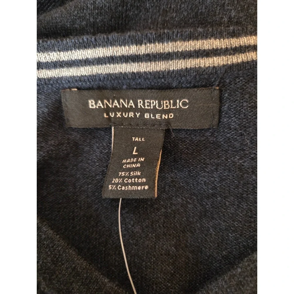 Banana Republic Sweater Mens L Tall Silk Cotton Cashmere V Neck Pullover Soft